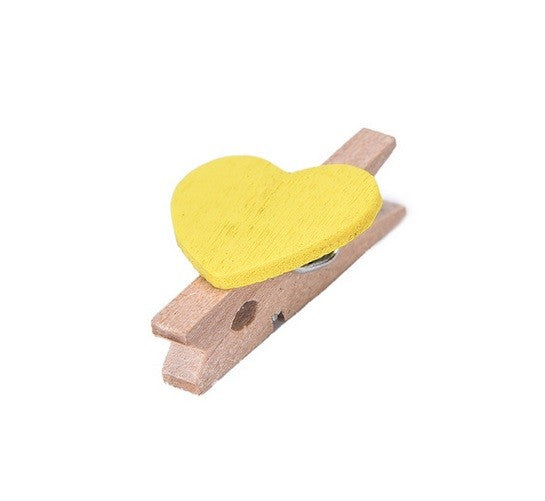 Mini Wooden Pegs with Colour Hearts Craft Wedding Photo Clips Wood 3x1.7cm - Yellow