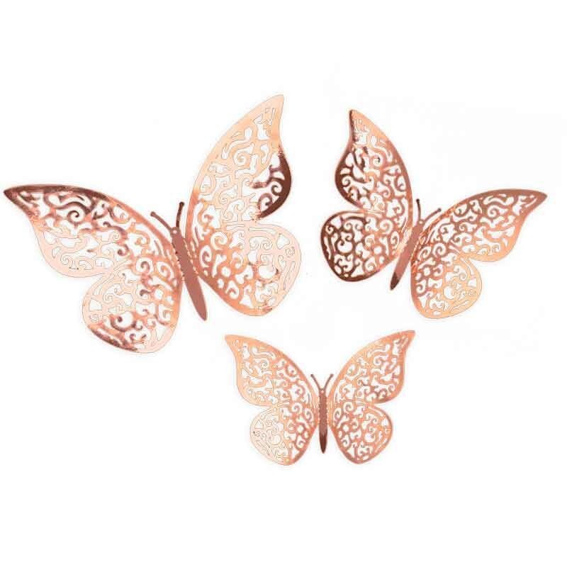 3D Adhesive Butterflies Pack of 12 - Card Making Cake Craft Wall Art Decoration - Rose Gold