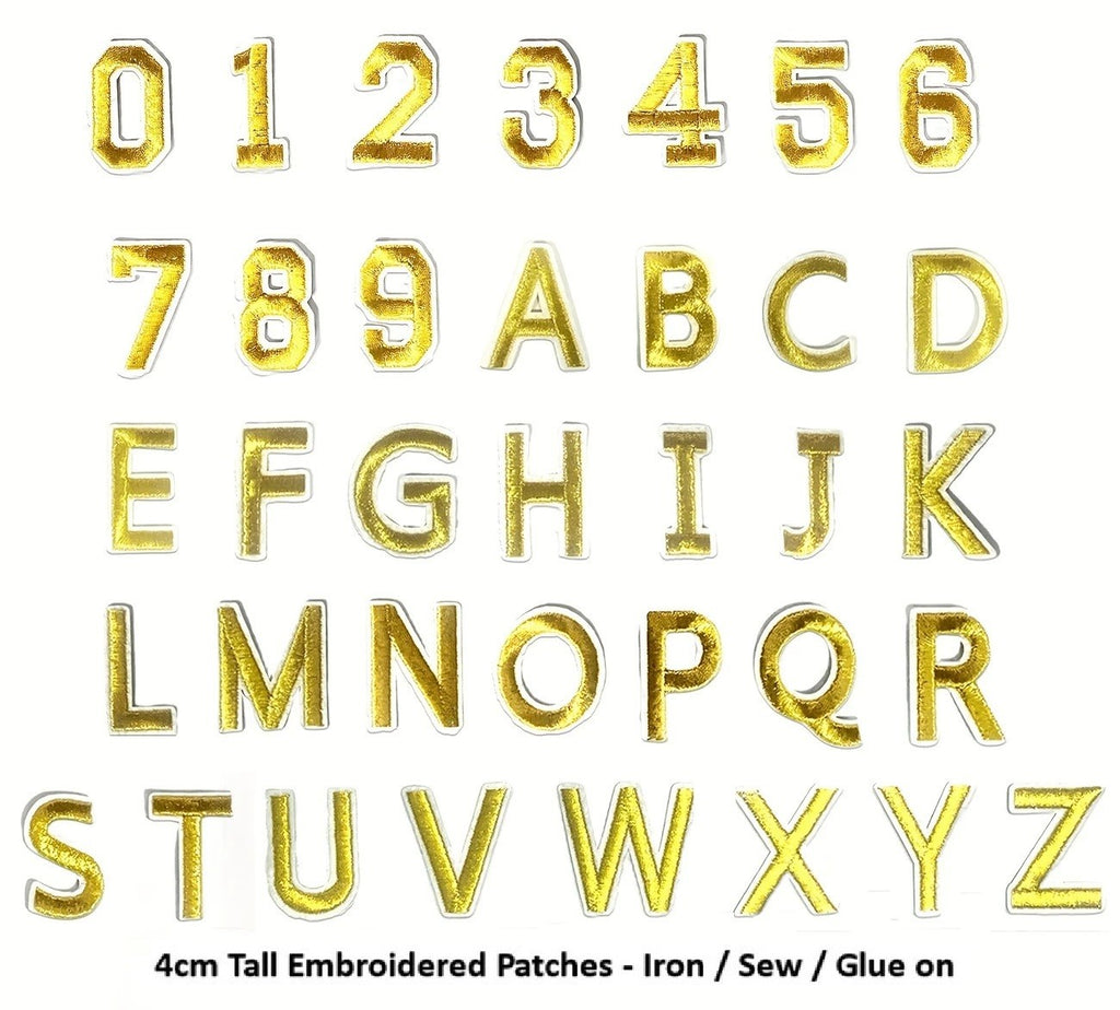 Gold Letter Number Patch Iron on Sew on Alphabet Embroidered Letters Patches