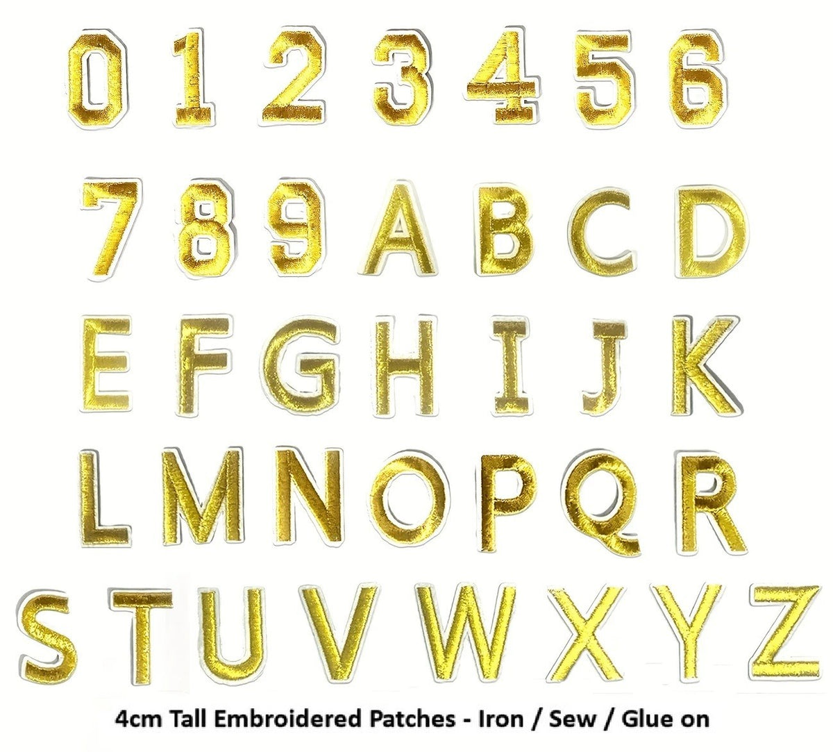 Gold Letter Number Patch Iron on Sew on Alphabet Embroidered Letters Patches