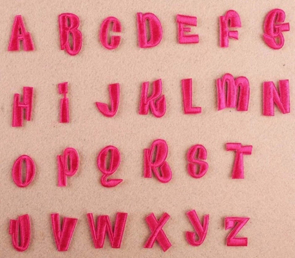 Pink Fuchsia Letter Patch Iron or Sew on Embroidered Alphabet Customise Clothing