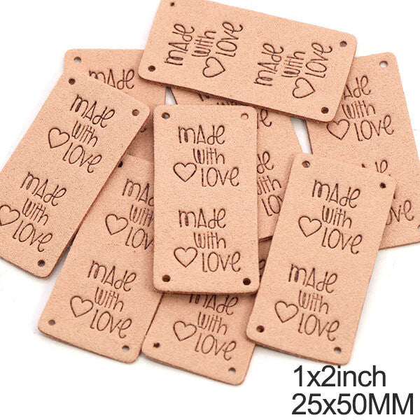 Faux Suede Leather Labels MADE WITH LOVE Clothing Tag Label Tags 25x50mm - Design 9