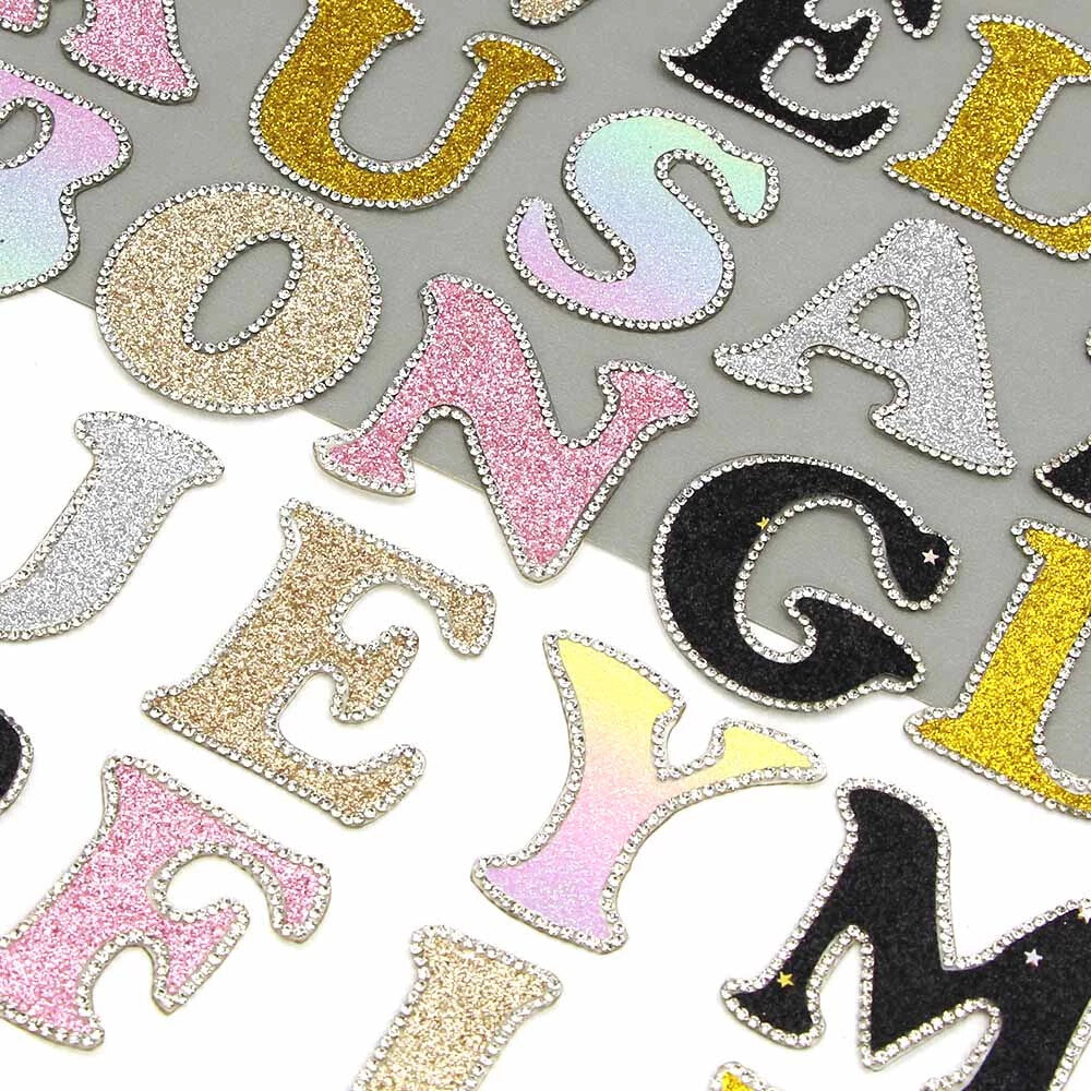 3D Multicoloured Pink Gold Glitter Letter Patch Iron on Alphabet Patches 5cm