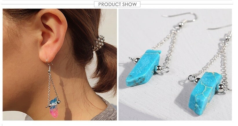 Quartz Crystal Druzy Drop Earrings Chakra Energy Spiritual Boho & Gift Bag
