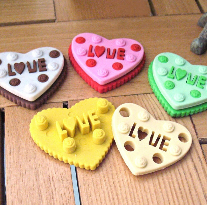 Cute Love Heart Cookie Japanese Eraser Rubber Stationery School Kawaii Collectable