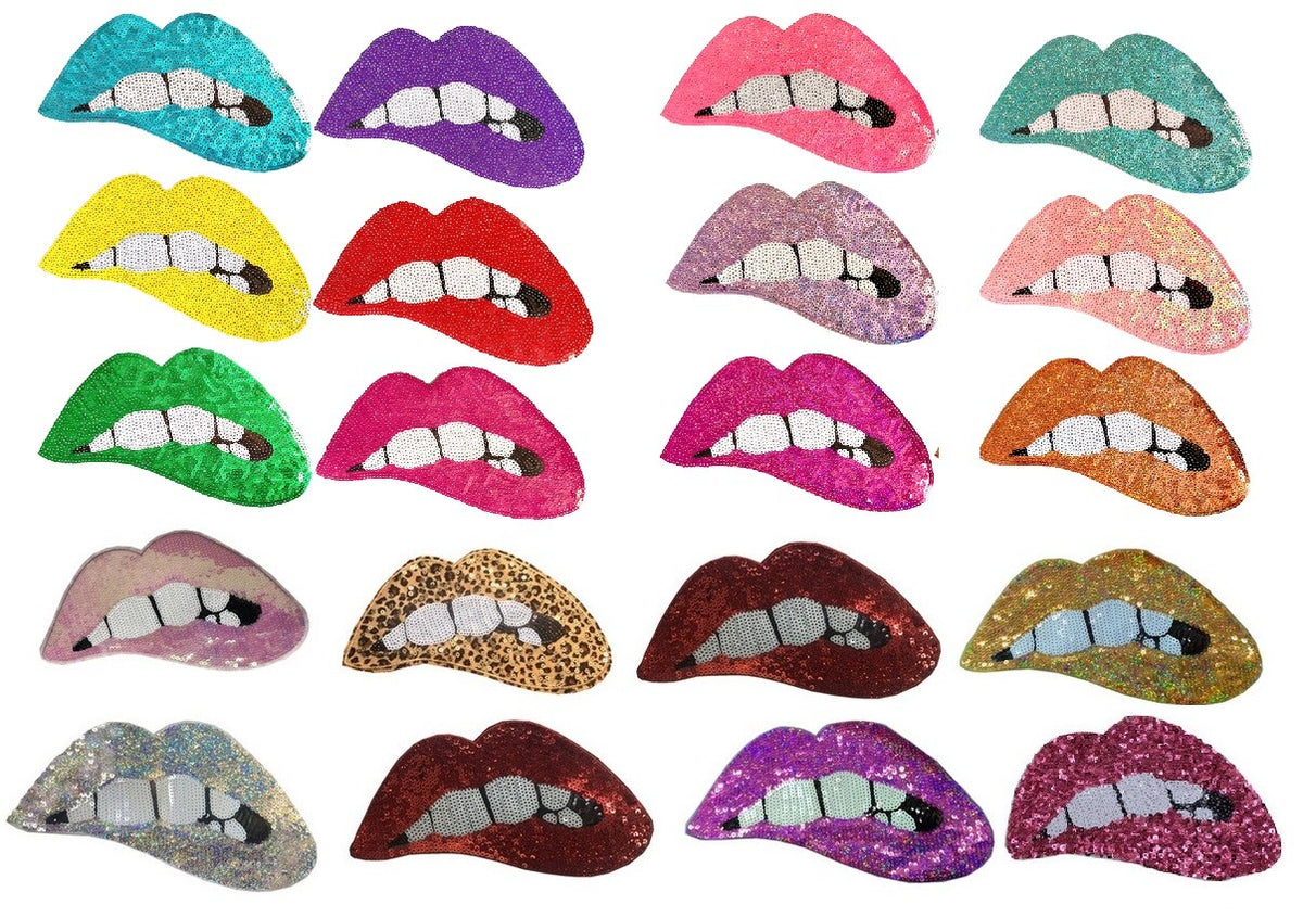 Large Rose Gold Silver Pink Lips Mouth Pop Art Lip Sequin Iron on Sew on Patch