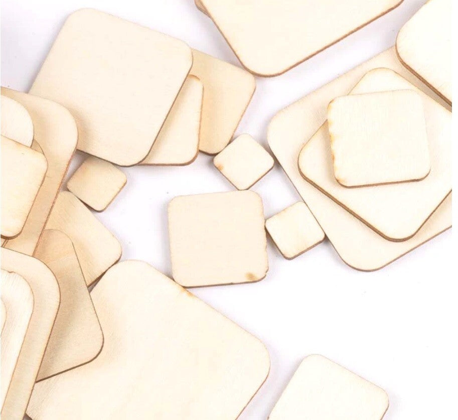 Wooden Square Flat Shape Craft Wood Curved Edge Tag Embellishments Decoration