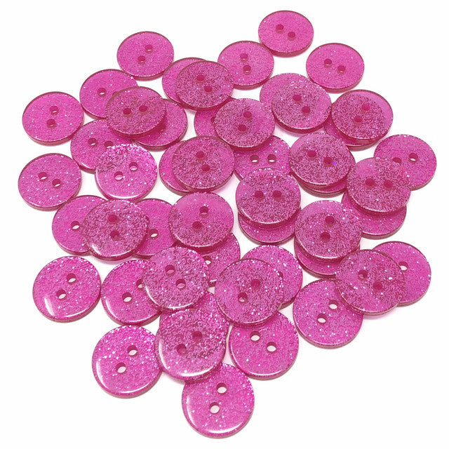 13mm, 15mm or 19mm Glitter Sparkly Buttons - Round - 2 Hole - Sewing - Craft - Fuchsia
