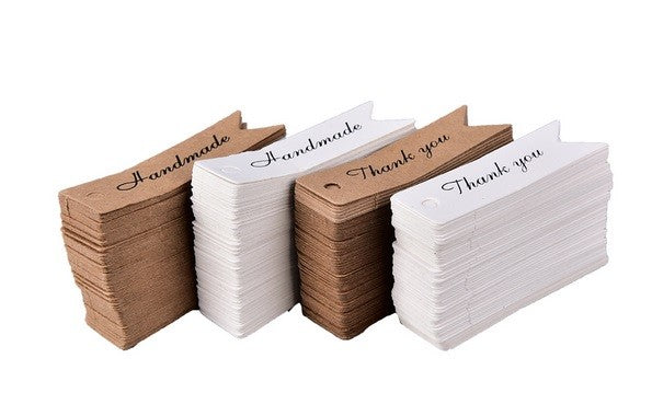 Long Craft Paper Tags 'HANDMADE' & 'THANK YOU' Hand Made Gift Tag 7x2cm