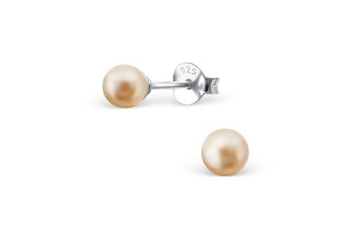 925 Sterling Silver Pearl Stud Earrings Many Colours Elegant Wedding & Gift Bag - Light Peach
