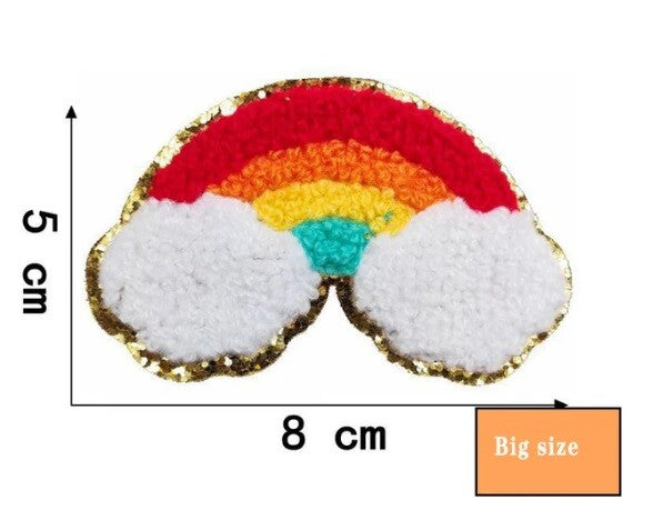 Rainbow Chenille Iron on Sew on Patch Customise Clothing Patches - Rainbow Design 1 - Larger