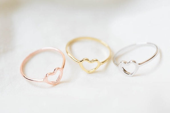 Minimalist Cute Hollow Heart Ring Jewellery Boho Hippy Mini Gift Box Included