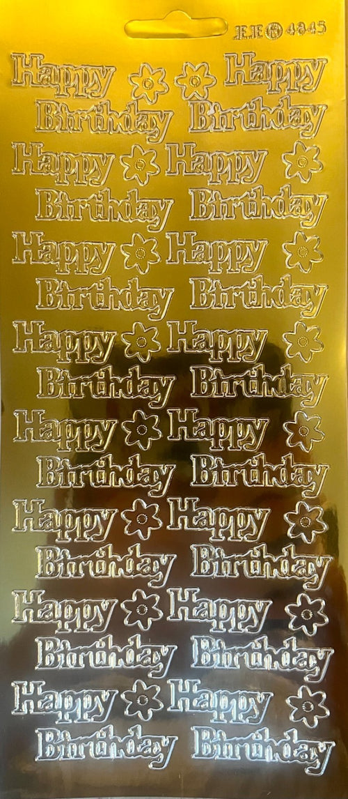 10 Sheets - Gold Happy Birthday Mirror Shine Peel Off Sticker Craft Stickers