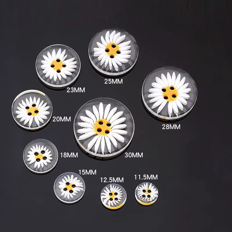 Daisy Flower Buttons Transparent Clear 4 Hole Button Sewing Knitting