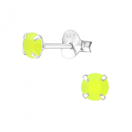 925 Sterling Silver Neon Stud Earrings 4mm & Gift Box - Yellow