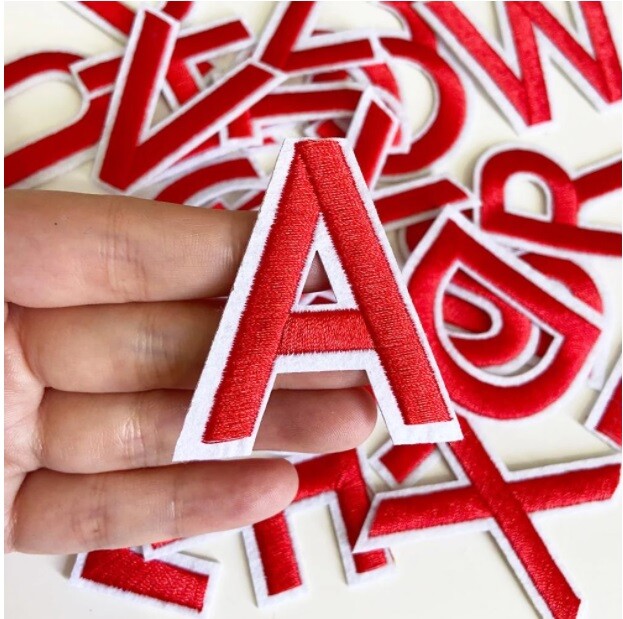 Letter Patch Iron on Sew on Alphabet Embroidered Patches Black White Red Pink