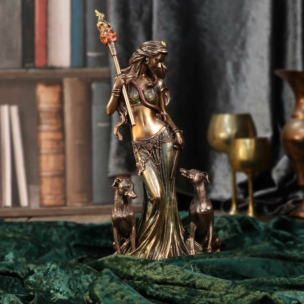 Hecate Moon Goddess Bronze Mythological Goddess of Magic Figurine 34cm