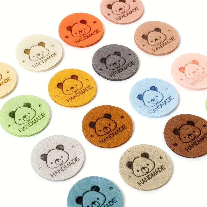 10 Sew On Handmade Labels Tag Bear Faux Leather Knitting Tags Crochet Label