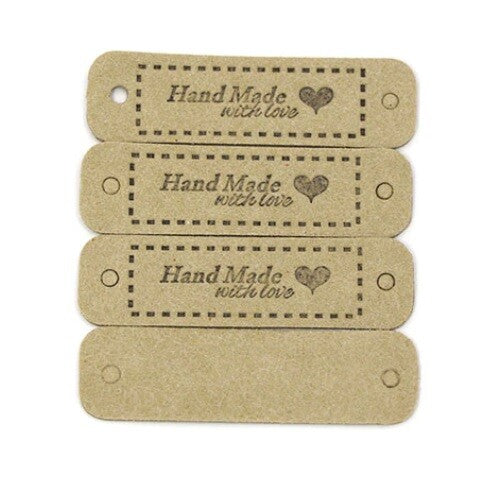 Faux Suede Leather Labels Hand Made with Love Clothing Tag Label Tags 15x56mm - Design 1