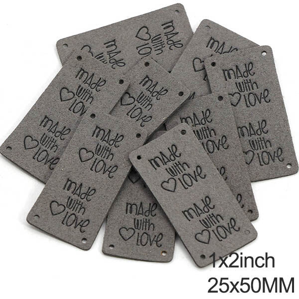 Faux Suede Leather Labels MADE WITH LOVE Clothing Tag Label Tags 25x50mm - Design 2
