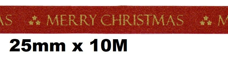 Eleganza Festive Christmas Ribbon Roll Craft Wreath Bows Gifts Tree Decoration - Satin Merry Christmas Glitter Woven Edge