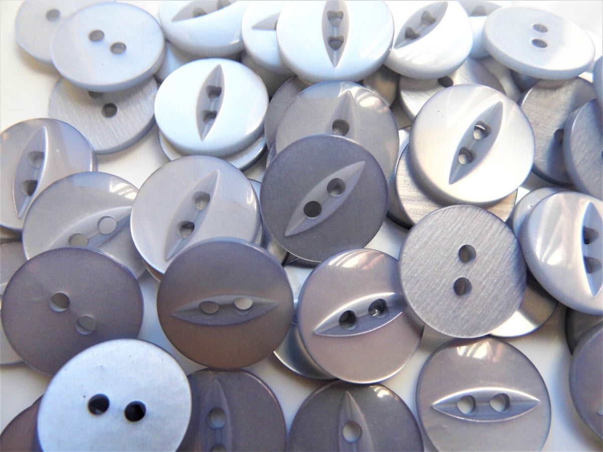 100 x Fish Eye Buttons - 27 Colours 14mm Buttons Baby Buttons - Light Grey