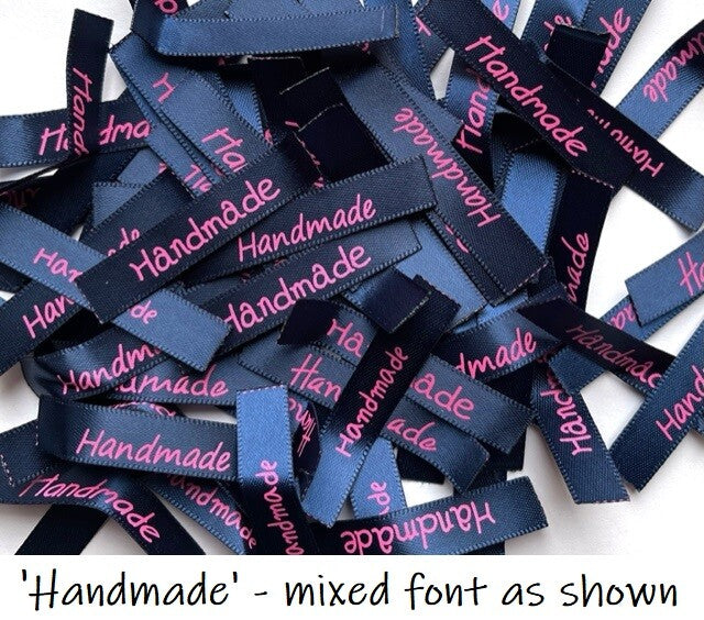 Fabric Labels 'Handmade' Hand Made Sew On Craft Clothing Label Tags 50x10mm #2 - Dark Blue