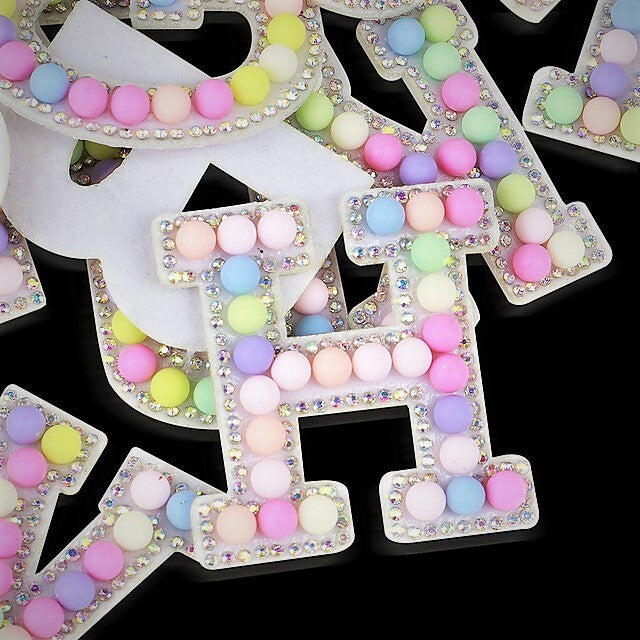Pastel Pearl Rhinestone Letter Patch Patches Iron on Sew on Alphabet Crystal #2
