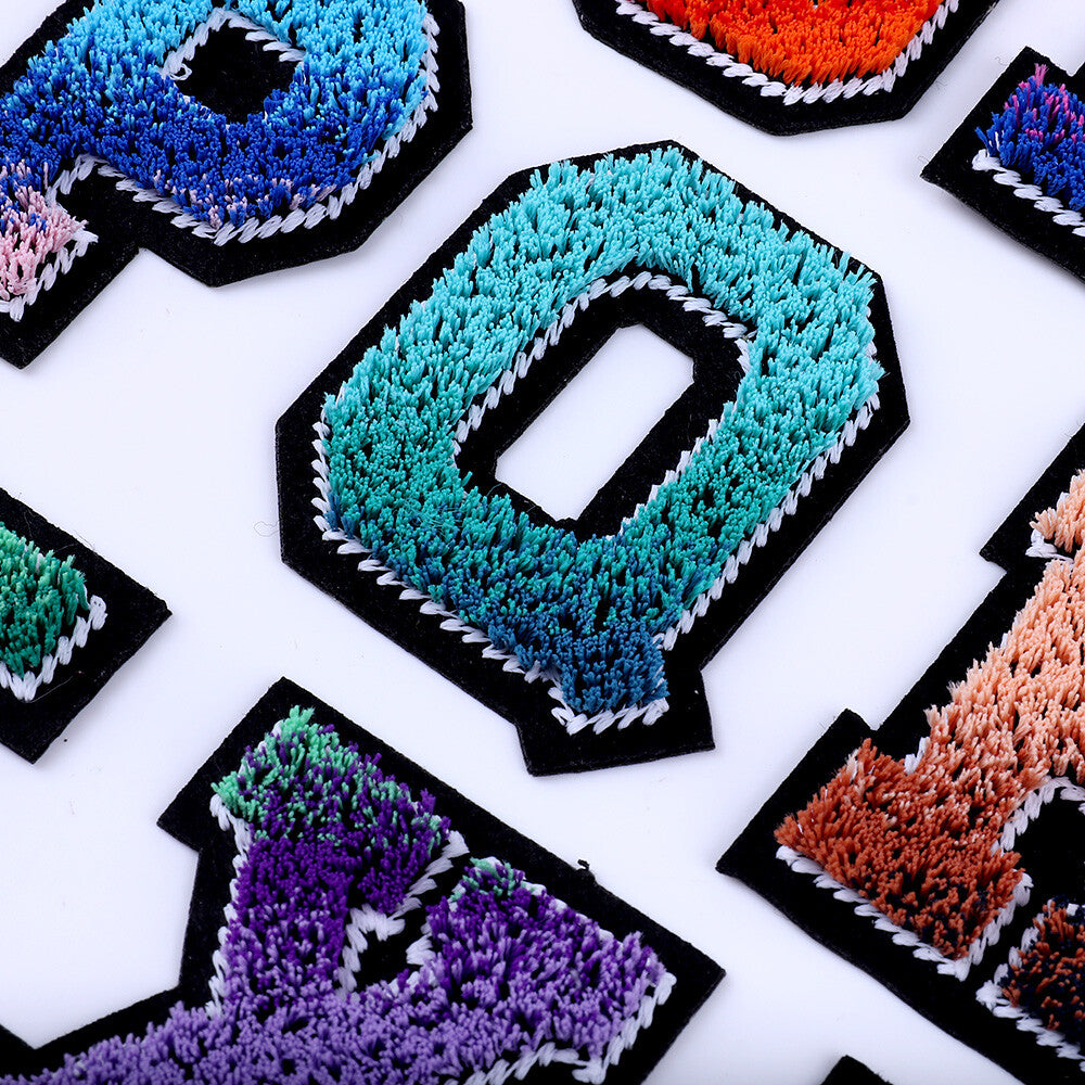 Rainbow Brush Chenille Patch Letter Patches Iron on Sew on Alphabet Embroidery