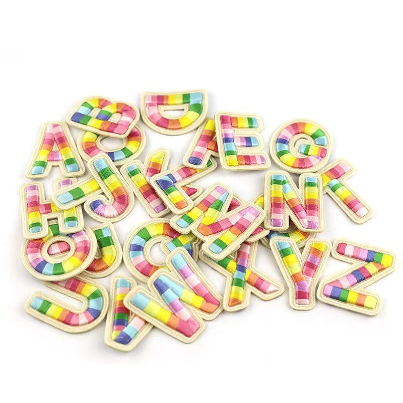 Multi Colour Rainbow Letter Patch Patches Iron on Sew on Alphabet Letters 5.5cm
