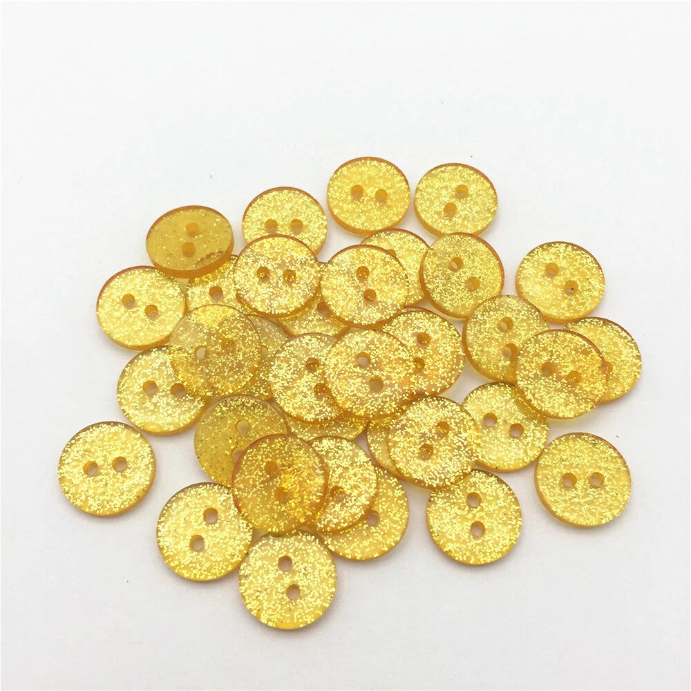 13mm, 15mm or 19mm Glitter Sparkly Buttons - Round - 2 Hole - Sewing - Craft - Yellow
