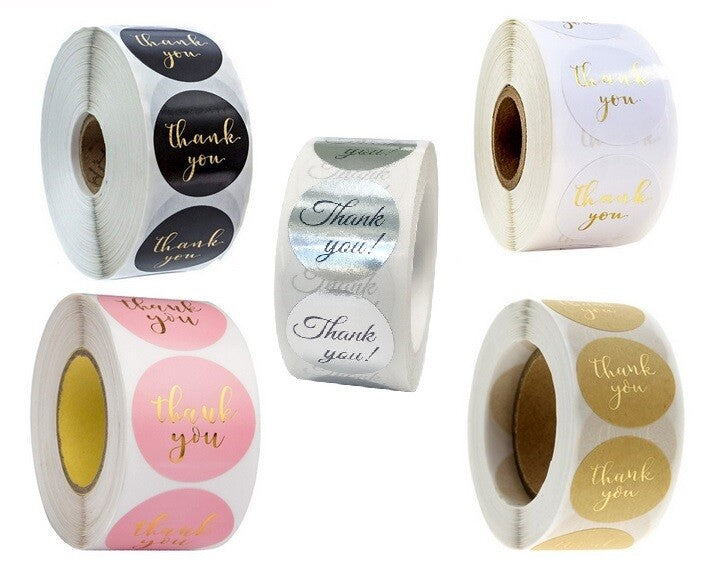 Round Labels 'Thank You' Handmade Gift Craft Seal 5 Designs Stickers 2.5cm