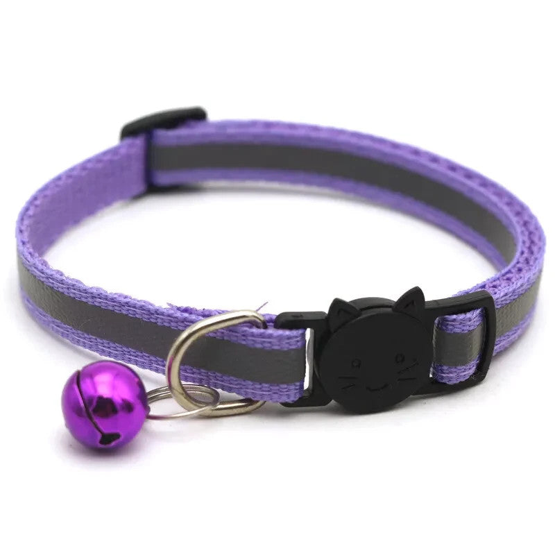 Reflective Safety Cat Collar Quick Release Breakaway Kitten Pet Adjustable Bell - Lilac