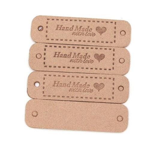 Faux Suede Leather Labels HAND MADE WITH LOVE Clothing Tag Label Tags 15x56mm - Design 8