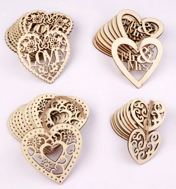 Wooden Heart Shape Love With String Embellishment Craft Wedding Vintage Gift Tag