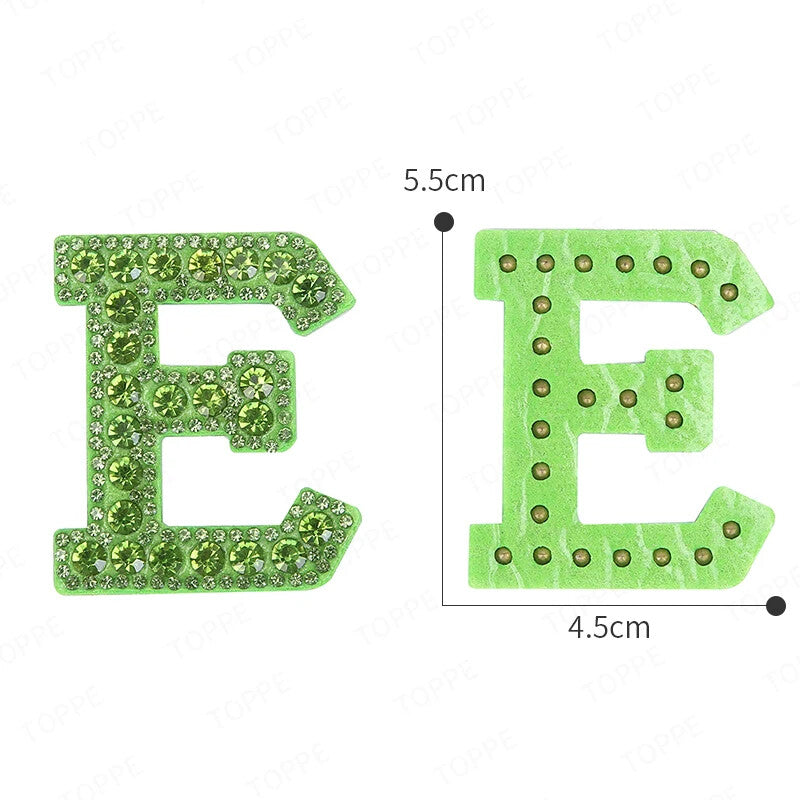 5.5cm 3D Rhinestone Green Patches Letter Alphabet Patch Iron on Letters Words
