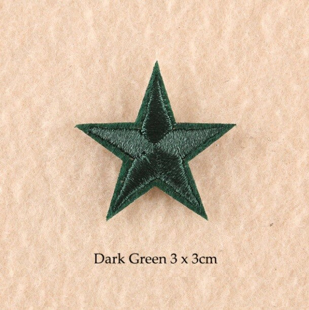 10 x Star Iron On Patch Sew On Star 3cmx3cm Applique Patches - 33 Colours - Dark Green