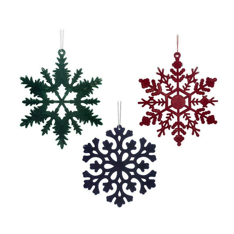 Glass Handcrafted Baubles Premium Traditional Christmas Tree Decoration - 3 Pack Velvet Snowflakes