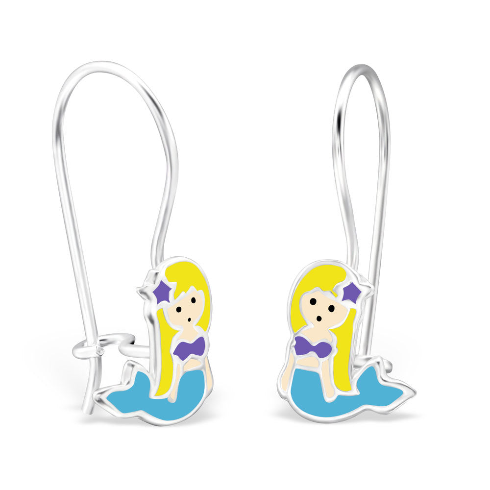 925 Sterling Silver Magical Mermaid Hoop Earrings & Gift Box - Blue and Purple Hooks