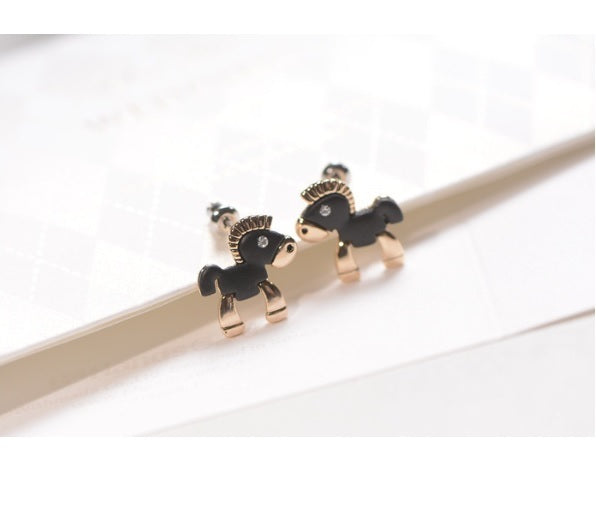 Black Horse Pony Kawaii Stud Earrings Birthday Christmas & Mini Gift Bag