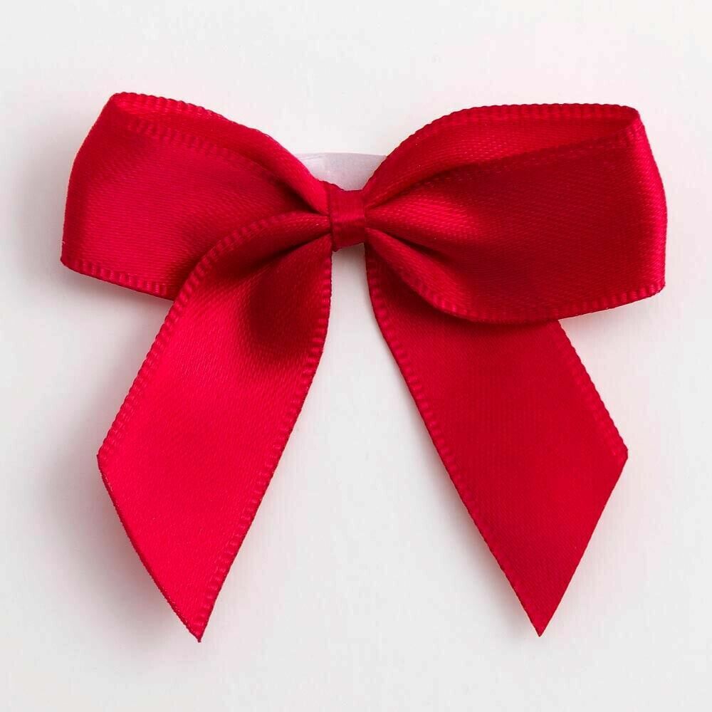 Self Adhesive 5cm Bow Satin Bows Sticky Pre-Tied 16mm Ribbon Craft Wedding - Ruby
