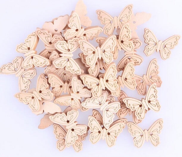 Butterfly Buttons Craft Customise Clothing Sewing Scrapbook Knitting Garment - Natural Wood Butterflies