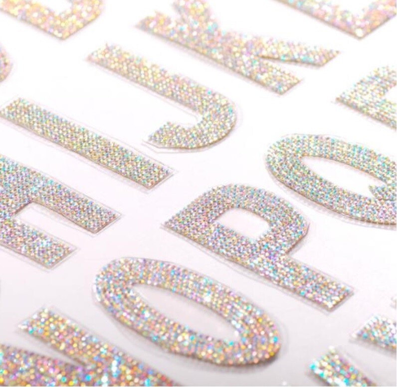 Large Crystal Rhinestone Letter Patch Patches Iron on Alphabet Customise 7.5cm - AB Crystal
