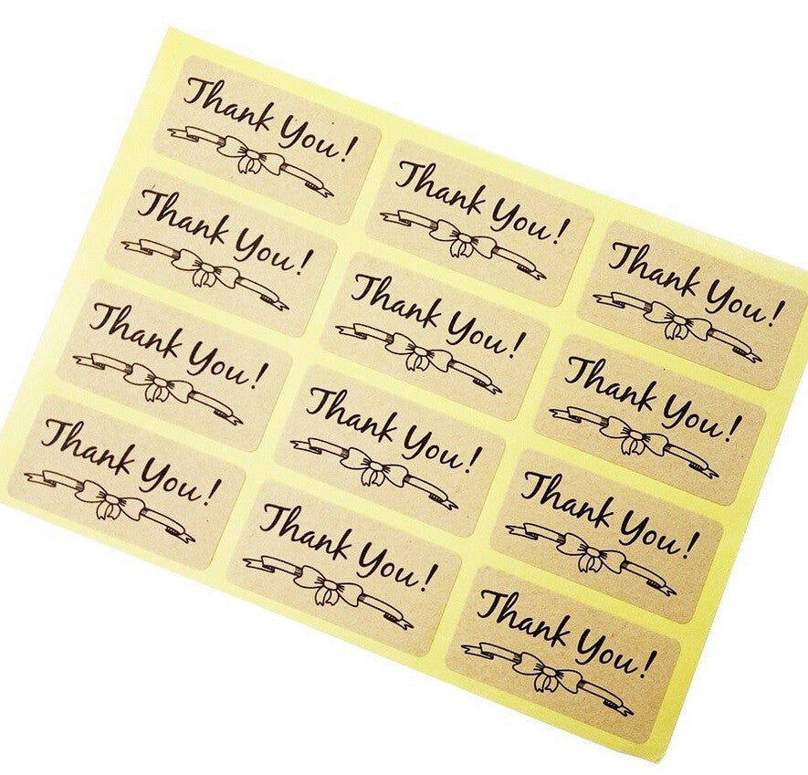 Sticky Labels 'THANK YOU' Bow Ribbon Gift Craft Stickers Label Seals 4x2cm