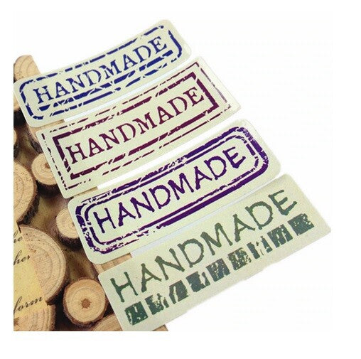 Paper Labels 'Hand Made' Gift Food Craft Label Seal Stickers Kraft 4 Designs