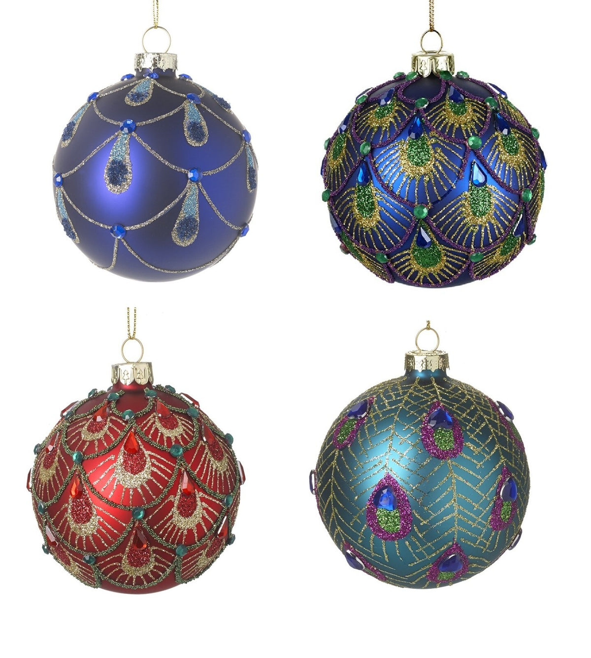 Glass Handcrafted Blue Red Peacock Pattern Baubles Christmas Tree Decoration