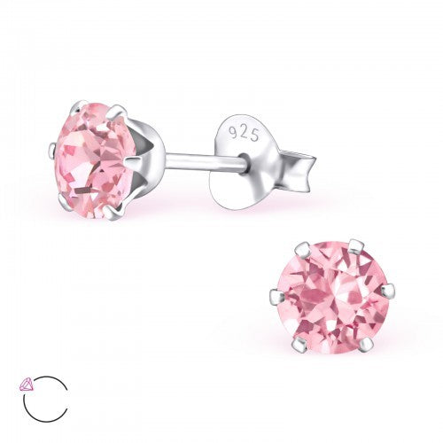 925 Sterling Silver Crystal Studs Earrings Wedding Birthday Christmas - Light Rose