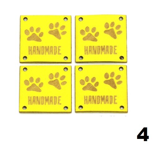 Faux Leather Labels Hand Made Paw Print Clothing Tag Label Tags 25x25mm - Design 4