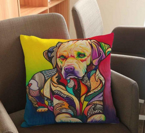 CUSHION COVER DECORATIVE DOG BREEDS ART CANVAS VINTAGE RETRO 43 x 43 CM - 12
