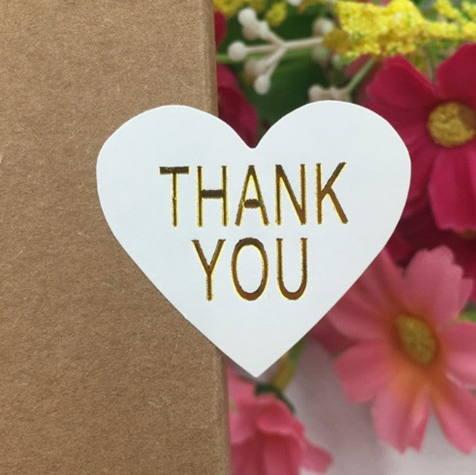 96 x Heart Paper Labels Stickers 'Thank You' Gift Craft Stickers Seals 6 Colours - White
